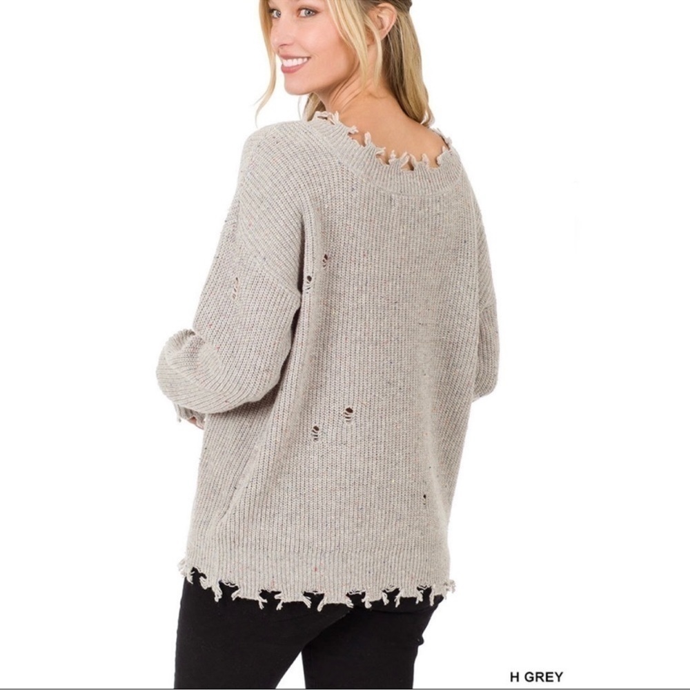 Zenana Distressed Sweater - Picture 2 of 5